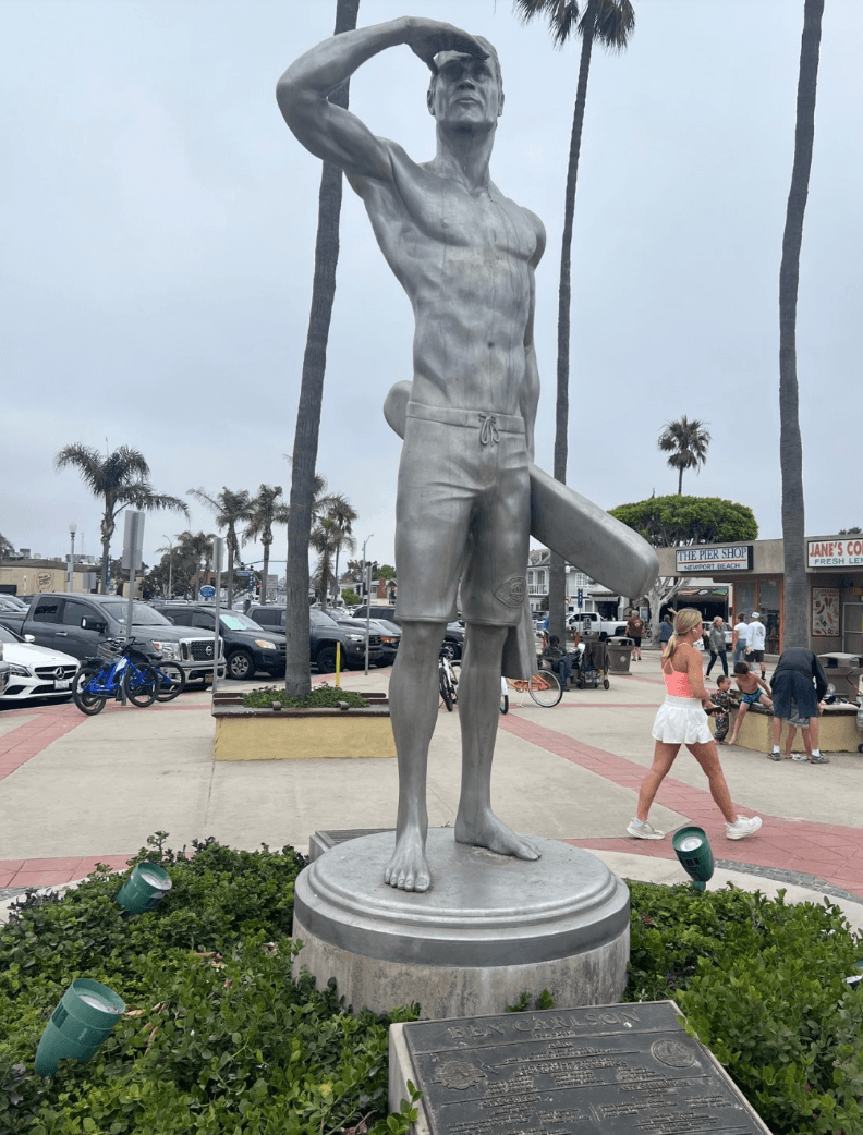 Ben Carlson memorial statute in Newport Beach, California. (Courtesy of Robyn Grant)