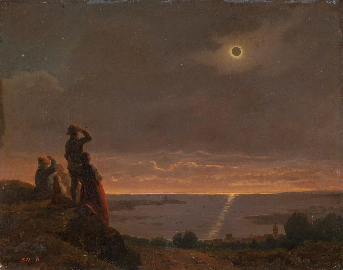 "Solar Eclipse," 1851, by Bengt Nordenberg. Oil on canvas. National Museum of Fine Arts, Stockholm, Sweden. (Public Domain)
