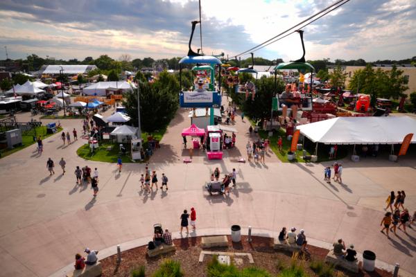 The Iowa State Fair is seen from a sky glider in Des Moines, Iowa, on Aug. 11, 2023. (Madalina Vasiliu/The Epoch Times)