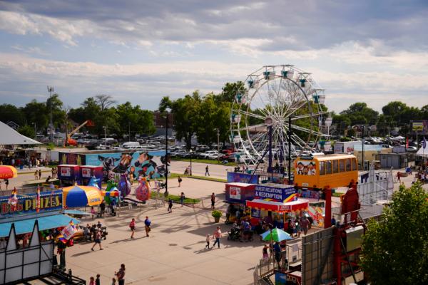 A fair wheel is seen at the Iowa State Fair in Des Moines, Iowa, on Aug. 11, 2023. (Madalina Vasiliu/The Epoch Times)