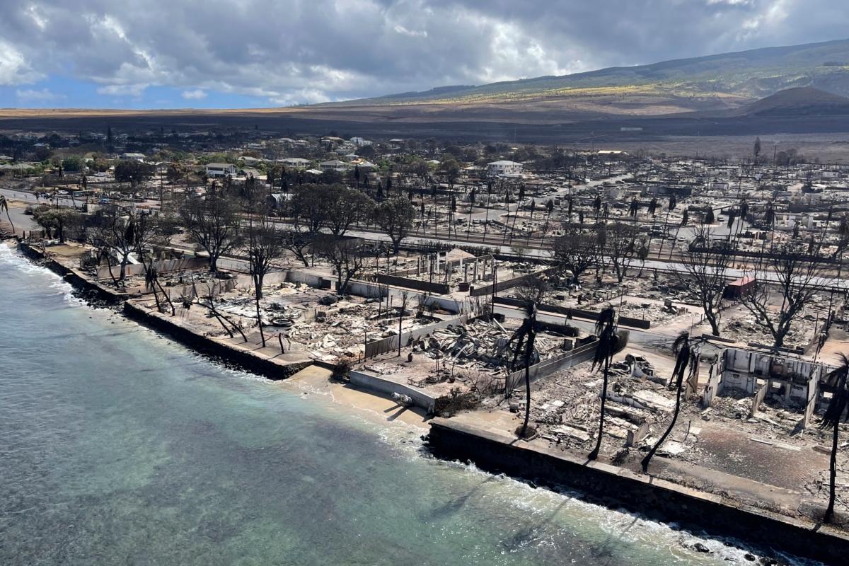 Burnt areas following a wildfire in Lahaina on Maui island, Hawaii, on Aug. 11, 2023. (Hawaii Department of Land and Natural Resources via AP)