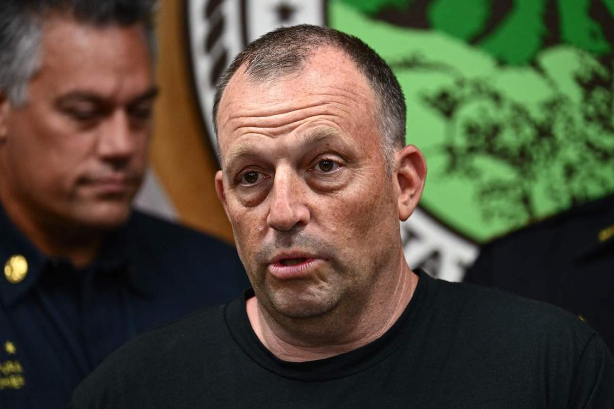 Hawaii Gov. Josh Green speaks during a news conference about the destruction of historic Lahaina and the aftermath of wildfires in western Maui in Wailuku, Hawaii, on Aug. 12, 2023. (Patrick T. Fallon/AFP via Getty Images)