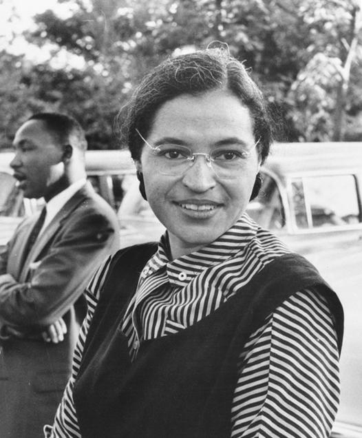 Like her forebear, Rosa Parks refused to leave a segregated bus. Shown here with Dr. Martin Luther King Jr., circa 1955. (Public Domain)