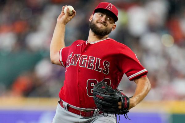 Los Angeles Angels starting pitcher Chase Silseth delivers during the first inning of a baseball game against the Houston Astros in Houston on Aug. 13, 2023. (AP Photo/Eric Christian Smith)