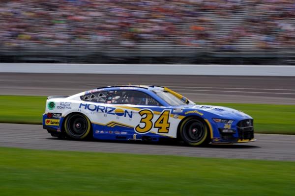 Michael McDowell drives during qualifications for the NASCAR Cup Series auto race at Indianapolis Motor Speedway in Indianapolis on Aug. 12, 2023. (Darron Cummings/AP Photo)