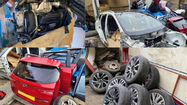 Undated images of a "chop shop" in an undisclosed location in England. (National Vehicle Crime Intelligence Service)