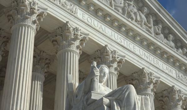 “Equal Justice Under Law” engraved above the entrance to the U.S. Supreme Court building in Washington, on Oct. 3, 2016. (Bob Korn/Shutterstock)