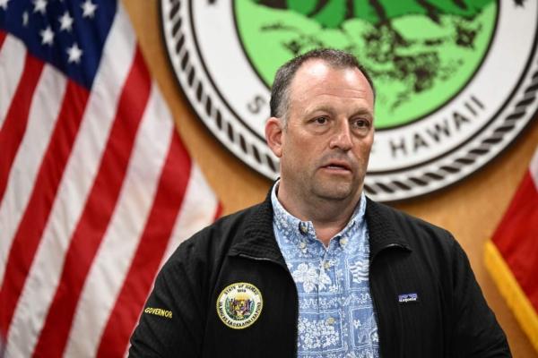 Governor of Hawaii Josh Green speaks during a press conference about the destruction of historic Lahaina and the aftermath of wildfires in western Maui in Wailuku, Hawaii on Aug. 10, 2023. (Patrick T. Fallon/AFP via Getty Images)