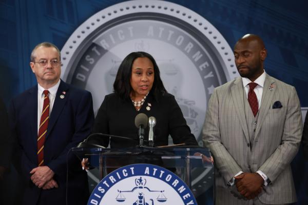 Fulton County District Attorney Fani Willis speaks during a news conference at the Fulton County Government building in Atlanta, Ga., on Aug. 14, 2023. (Joe Raedle/Getty Images)
