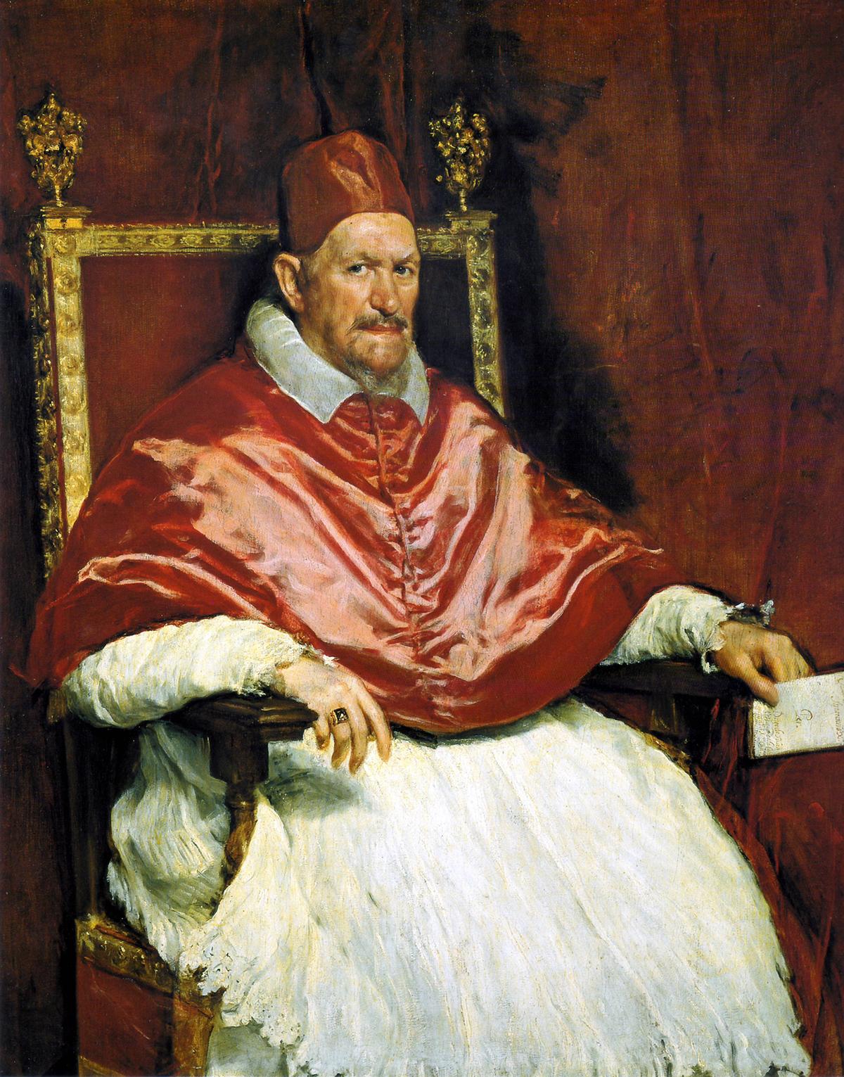 Portrait of Pope Innocent X, 1649–1650, by Diego Velázquez. Oil on canvas; 55.5 inches by 46.8 inches. Doria Pamphilj Gallery, Rome. (Public Domain)