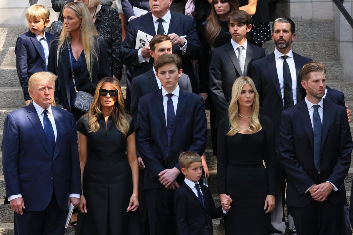Barron Trump, center, with family members for the funeral of Ivana Trump in New York City on July 20, 2022. (Michael M. Santiago/Getty Images)