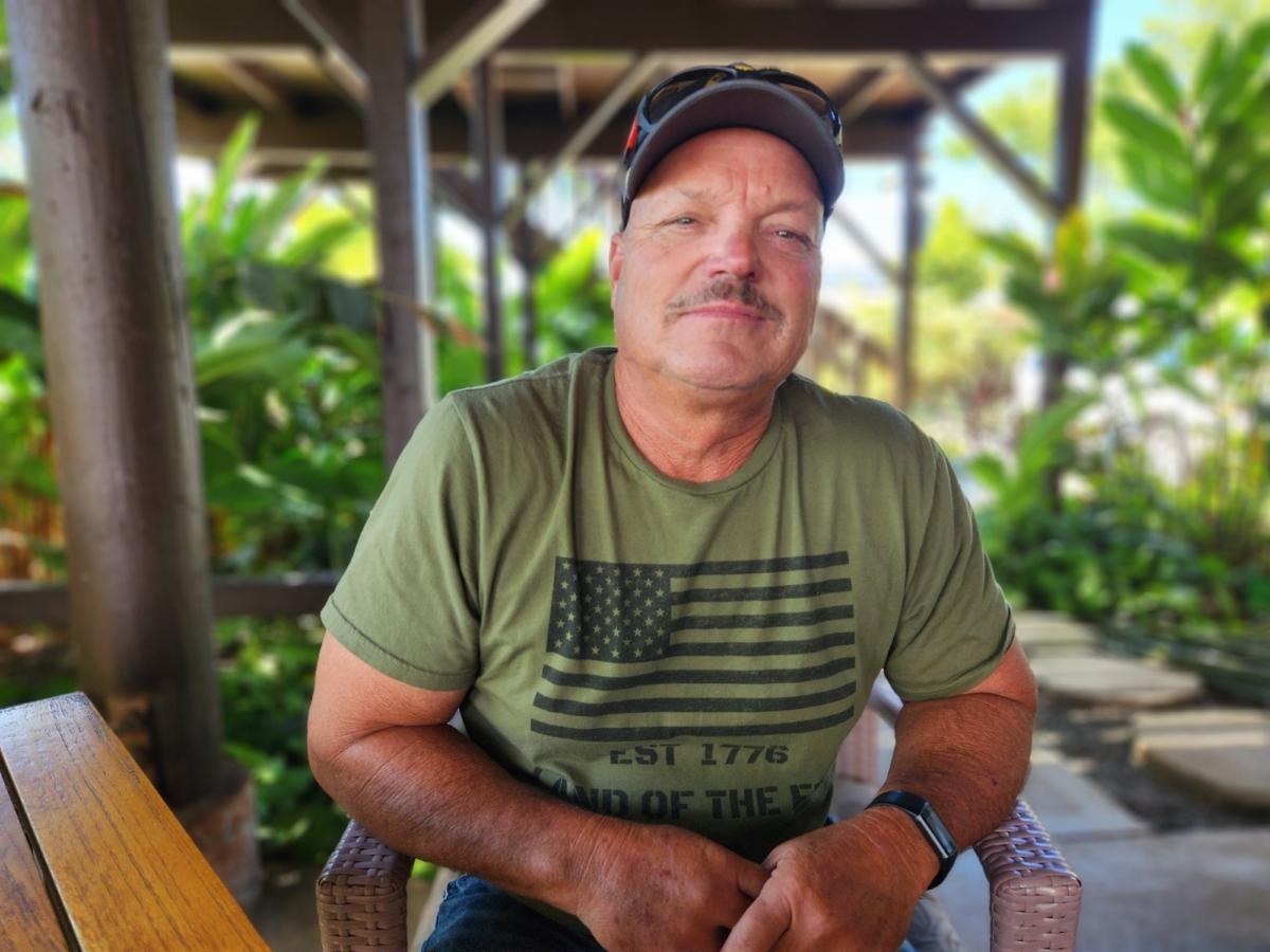 Robert Towle, a rancher from New Mexico, traveled to Maui to assist his company with water and wastewater management in the aftermath of the Lahaina wildfire disaster. Photo taken on Aug. 15, 2023. (Allan Stein/The Epoch Times)