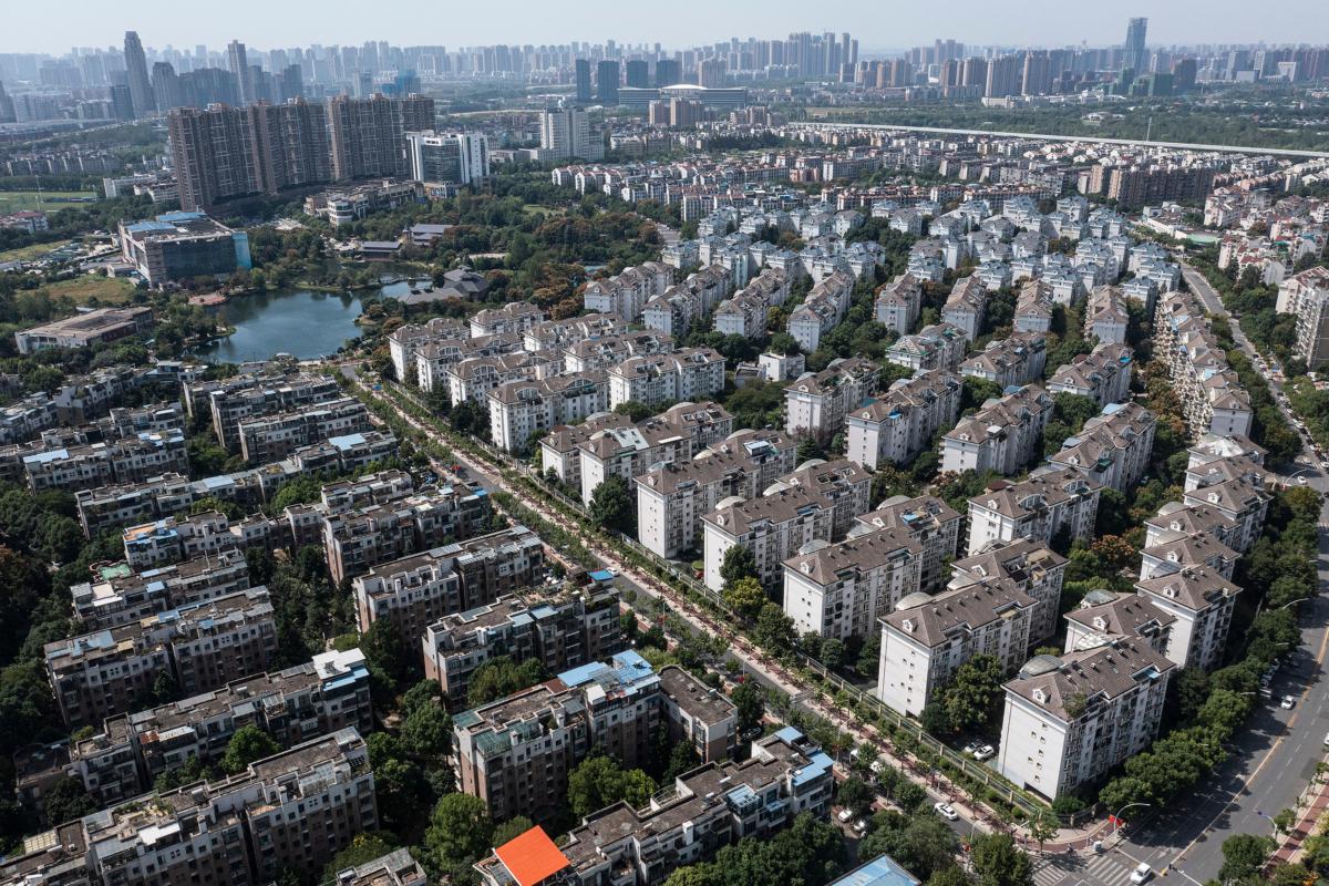 An aerial view shows the Evergrande Changqing community on Sept. 26, 2021, in Wuhan, Hubei Province, China. (Getty Images)