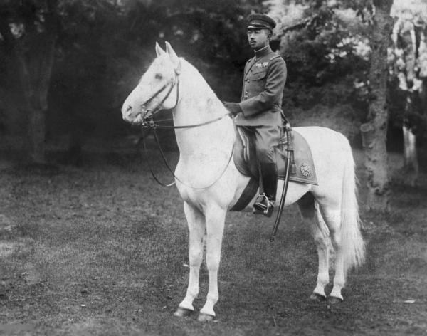 Emperor Hirohito on his horse, Shirayuki, Nov. 6, 1935. (Public Domain)