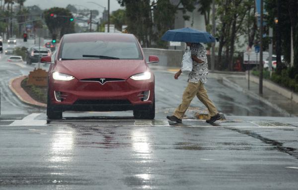 Rainstorms brought in by Tropical Storm Hillary hit Los Angeles on Aug. 20, 2023. (John Fredricks/The Epoch Times)