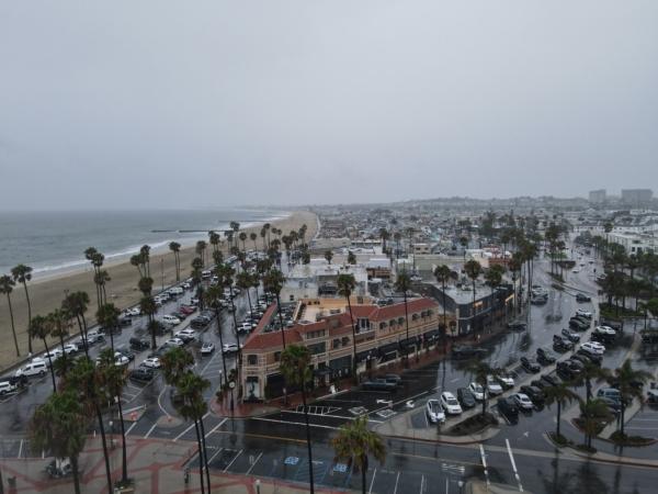 An aerial view of Newport Beach, Calif., during Tropical Storm Hilary on Aug. 20, 2023. (Hau Nguyen/The Epoch Times)