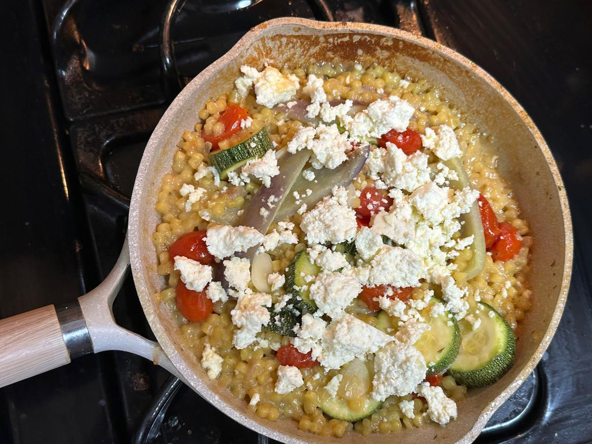  The lemony cheese makes a lovely summertime complement to the vegetables and couscous. (Ari LeVaux)