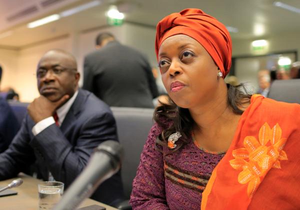 Nigeria's minister of petroleum resources Diezani Alison-Madueke (R) answers journalists at the start of the 164th OPEC (Organization of the Petroleum Exporting Countries) meeting in Vienna, on Dec. 4, 2013. (Alexander Klein/AFP via Getty Images)