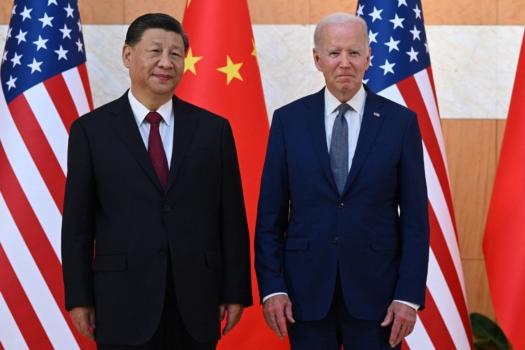 U.S. President Joe Biden and Chinese leader Xi Jinping meet on the sidelines of the G20 Summit in Nusa Dua on the Indonesian resort island of Bali on Nov. 14, 2022. (Saul Loeb/AFP via Getty Images)
