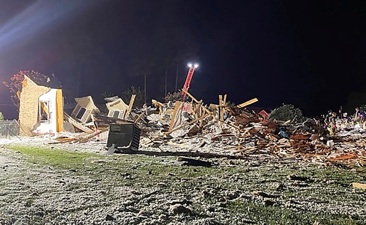 The rubble of a home that collapsed in Mooresville, N.C., on Aug. 22, 2023. (Kent Greene/Iredell County Fire Services and Emergency Management via AP)
