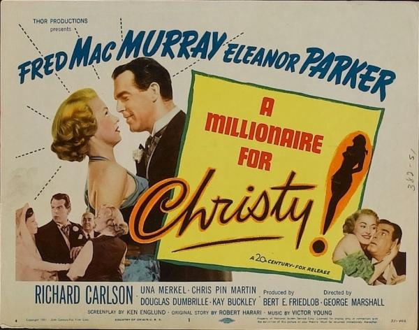 Lobby card for "A Millionaire for Christy" (Twentieth Century Fox Film Corporation)