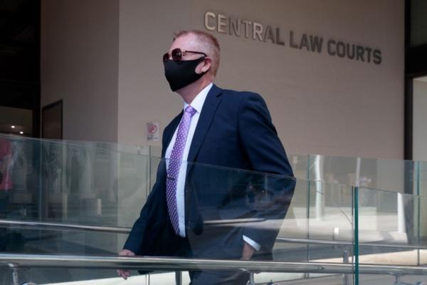 Former WA Nationals MP James Hayward arrives at the Perth Magistrates Court in Perth, Monday, February 21, 2022. Mr Hayward faces court charged with multiple child sexual abuse offences against an eight-year-old girl and has indicated through his lawyers he will fight the charges. (AAP Image/Richard Wainwright)
