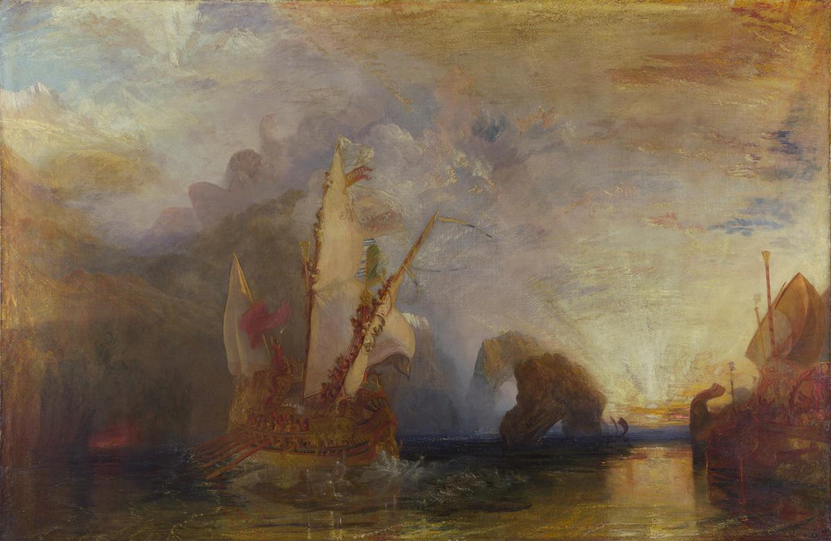 "Ulysses Deriding Polyphemus–Homer’s Odyssey,"1829, by Joseph Mallord William Turner. Oil on canvas; 52.1 inches by 80 inches. The National Gallery, London. (Public Domain)