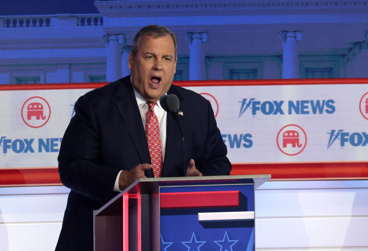 Former New Jersey Gov. Chris Christie participates in the first debate of the GOP primary season hosted by FOX News at the Fiserv Forum in Milwaukee, Wis., on Aug. 23, 2023. (Win McNamee/Getty Images)