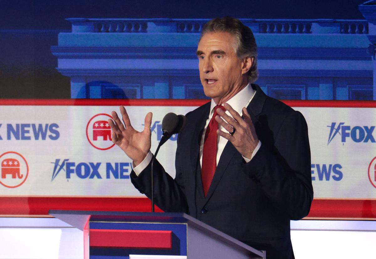 North Dakota governor Doug Burgum participates in the first debate of the GOP primary season hosted by FOX News at the Fiserv Forum in Milwaukee, Wis., on Aug. 23, 2023. (Win McNamee/Getty Images)