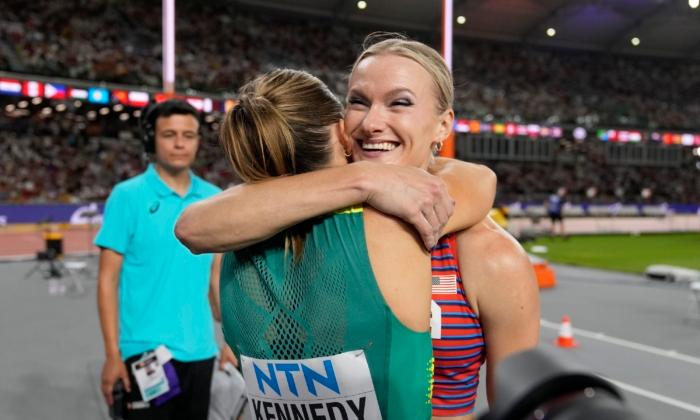 Finishing Tied, Katie Moon and Nina Kennedy Decide to Split the Pole Vault Gold at Worlds