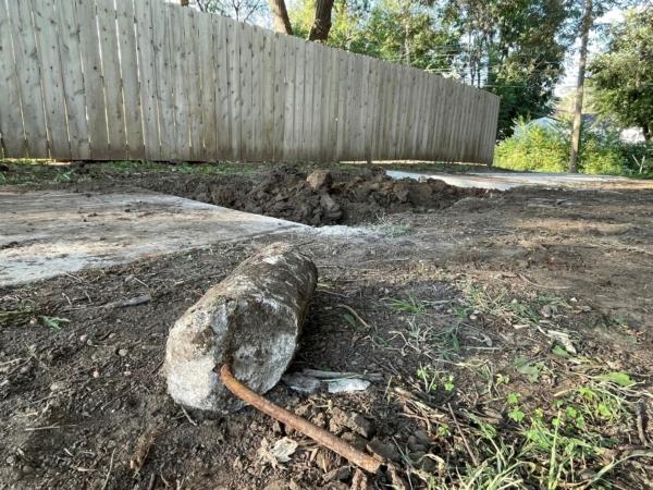 Dirt and rebar sit at the site where Dennis Rader's former property once stood after investigators dug in Park City, Kan., on Aug. 22, 2023. (Eduardo Castillo/The Wichita Eagle via AP)