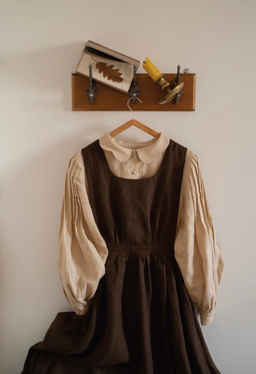 The Beth Pinafore, styled over the Beth Dress. (Courtesy of Little Women Atelier)