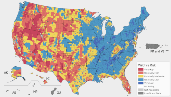 (Wildfire Risk Map, Courtesy of FEMA)