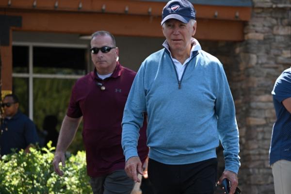 President Joe Biden leaves after attending a pilates class in South Tahoe, Calif., on Aug. 25, 2023. (Mandel Ngan/AFP via Getty Images)