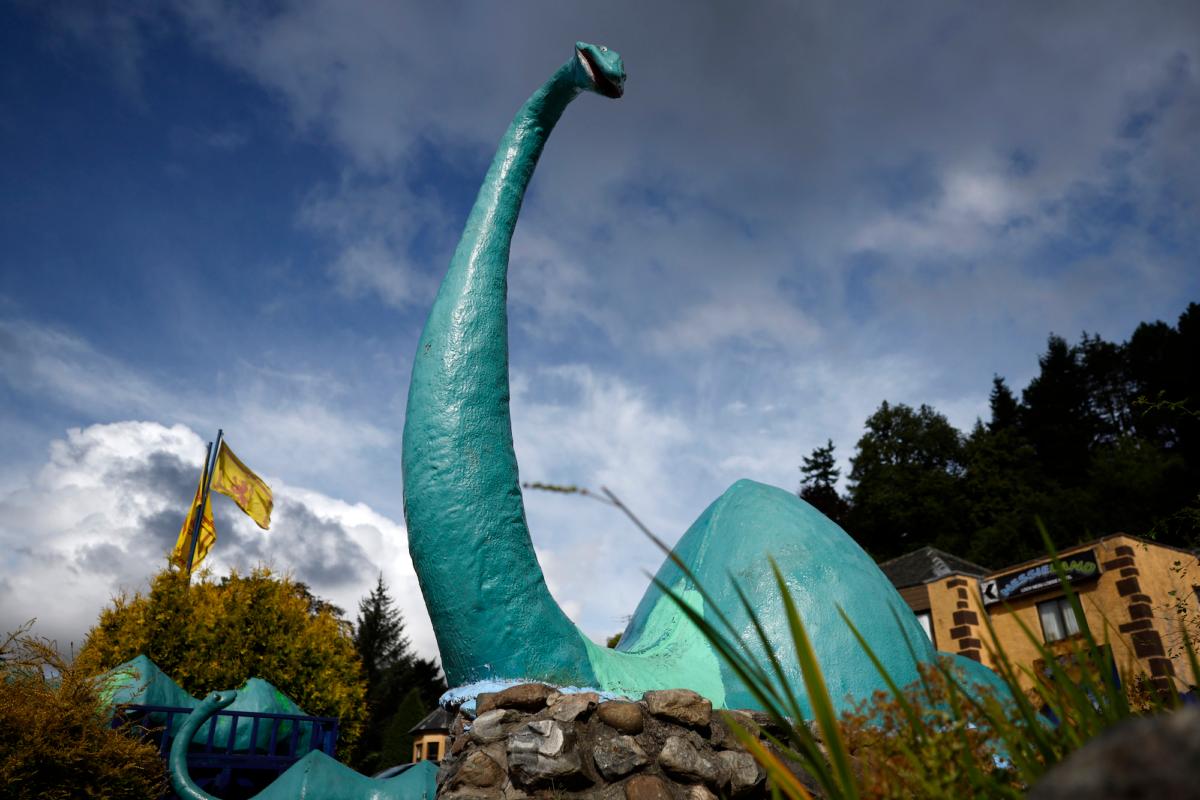 A model is seen near Loch Ness ahead of what is being described as the biggest search for the Loch Ness Monster since the early 1970s being held this weekend in Drumnadrochit, Scotland, on Aug. 25, 2023. (Jeff J Mitchell/Getty Images)