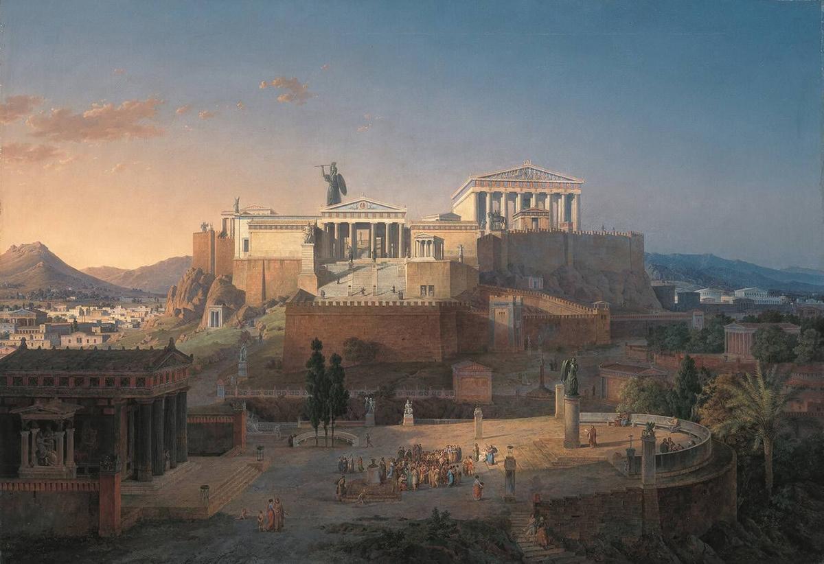 Reconstruction of the Acropolis and Areopagus in Athens, Greece. "The Acropolis at Athens," 1846, by Leo von Klenze. Oil on canvas. Bavarian State Painting Collections, Munich. (Public Domain)