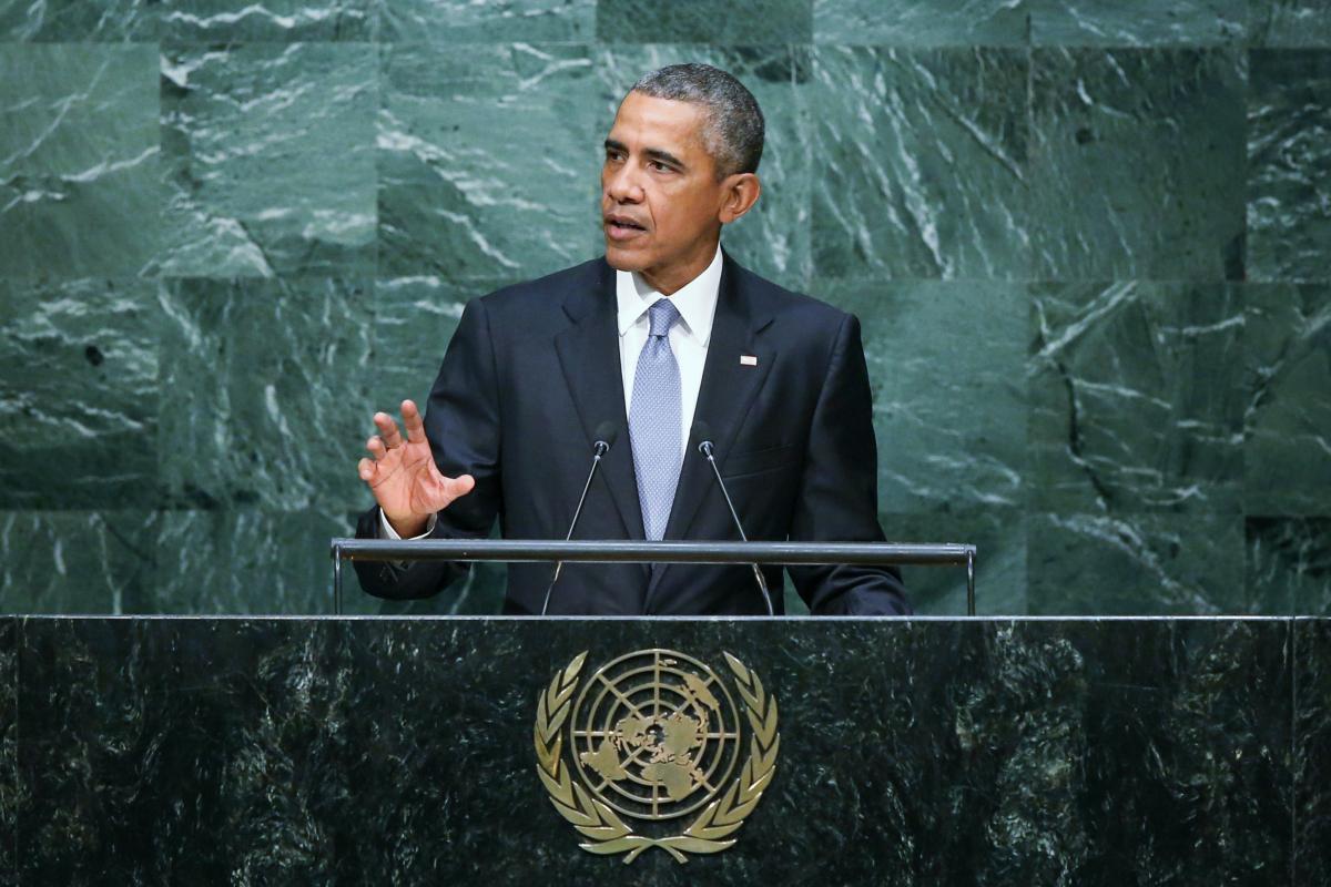  President Barack Obama addresses the U.N. General Assembly in New York on Sept. 28, 2015. (John Moore/Getty Images)
