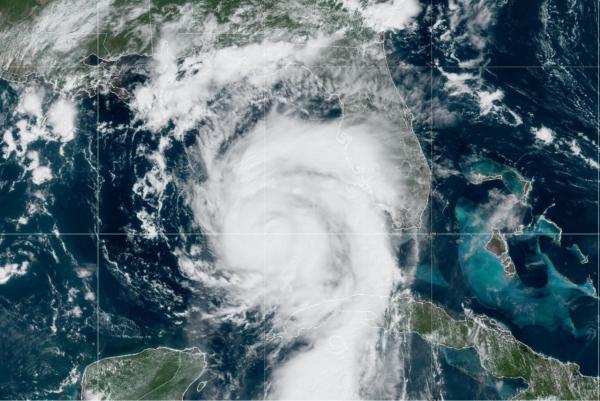 A satellite image shows Hurricane Idalia moving northward over the southeastern Gulf of Mexico, at 12:40 p.m. ET on Aug. 29, 2023. (CIRA/NOAA)