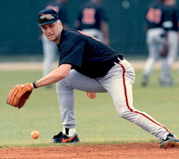 Baltimore Orioles infielder Cal Ripken catches a ground ball in Sarasota, Fla. on the the first day of spring training. (Peter Muhly /AFP via Getty Images)