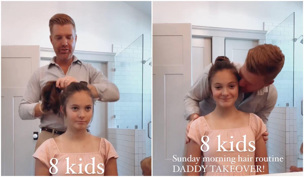 Trey Ingram styling his eldest daughter's hair. (Courtesy of <a href="https://www.instagram.com/kelliingram/">Kelli Ingram</a>)