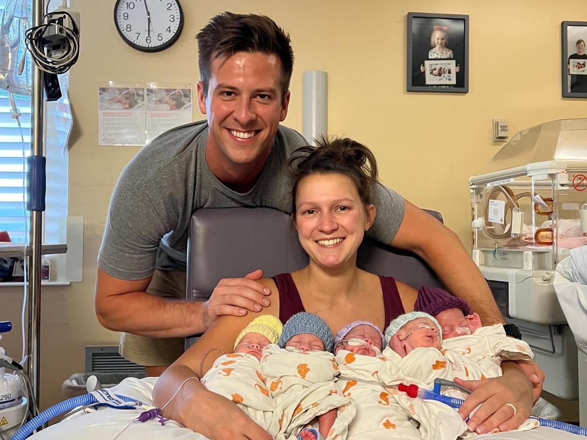 The parents with their five babies. (Courtesy of Dignity Health St. Joseph's Hospital and Medical Center)