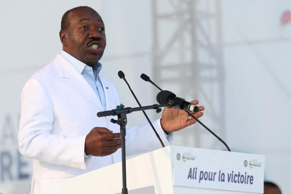 Gabon President Ali Bongo Ondimba delivers a speech at the Nzang Ayong stadium in Libreville, Gabon, on July 10, 2023. (Steeve Joredan/AFP via Getty Images)