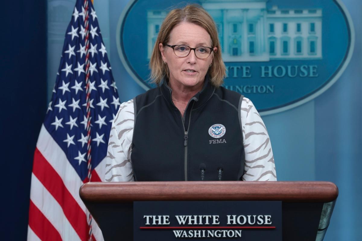 FEMA director Deanne Criswell speaks during the daily press briefing at the White House on Aug. 29, 2023. (Win McNamee/Getty Images)