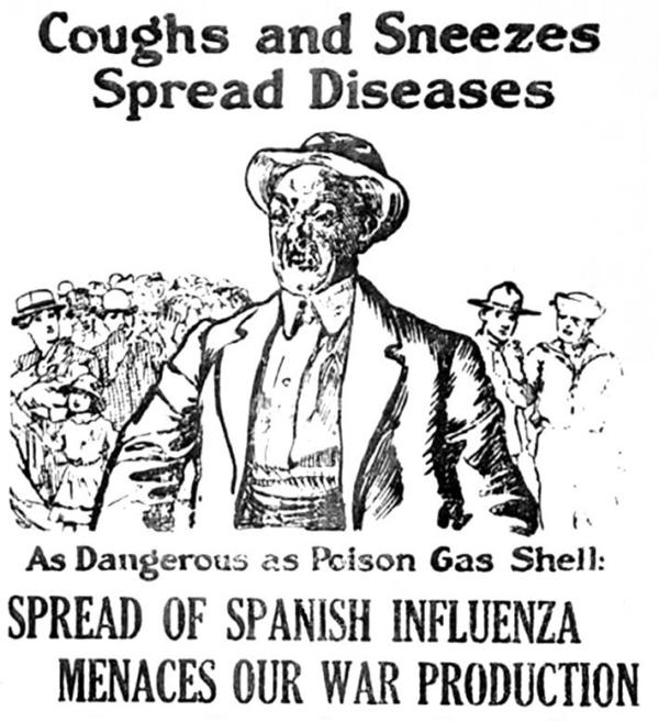 Poster with the slogan: "Coughs and sneezes spread diseases." (Public Domain)