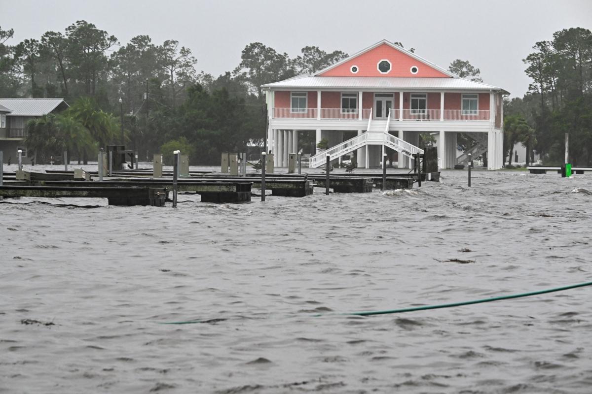 The Steinhatchee marina is seen flooded in Steinhatchee, Florida, on Aug.30, 2023, after Hurricane Idalia made landfall. (Chandan Khanna/AFP via Getty Images)