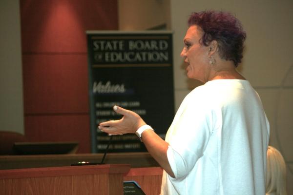 India Miller speaks during public comments during the August 23, 2023 meeting of the Florida State Department of Education (Patricia Tolson/The Epoch Times).