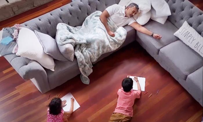 Genius Dad Asks Kids to Draw Him Sleeping so He Can Take a Nap—Mom Quietly Films It All