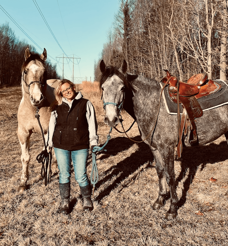 Mrs. Tritinger with the horses. (Courtesy of Melissa Tritinger)