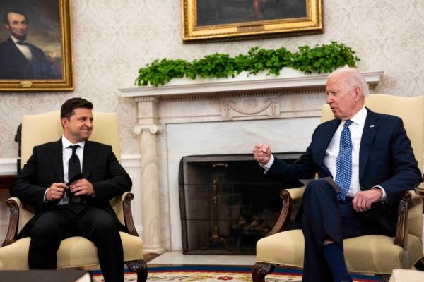 President Joe Biden makes remarks as he meets with President of Ukraine Volodymyr Zelenskyy in the Oval Office, on Sept.1, 2021. (Doug Mills/The New York Times)