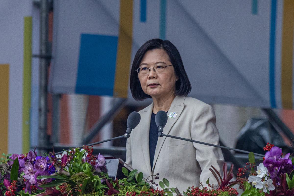 Taiwan's President Tsai Ing-wen gives a speech on Taiwan's National Day on Oct. 10, 2022, in Taipei, Taiwan. (Annabelle Chih/Getty Images)